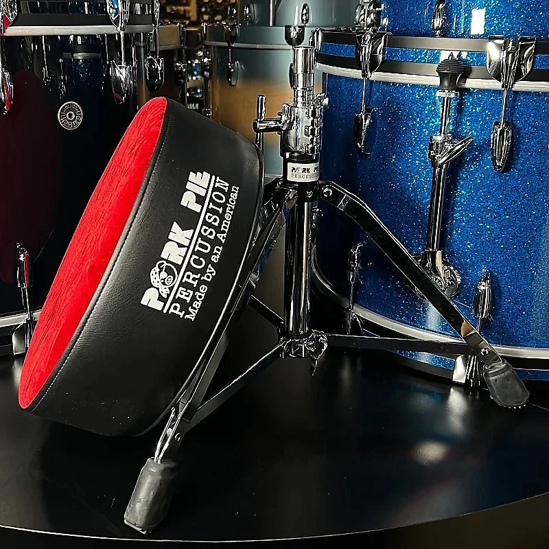 Pork Pie Round Drum Throne in Red Velvet Crush Top with Black Side